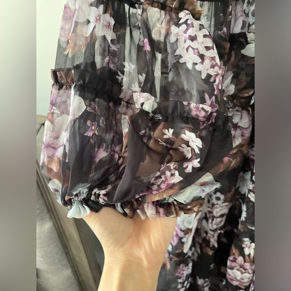 Beulah Style Sheer Floral Purple Tiered Ruffled Trim Long Dress (Sz Large) - Picture 7 of 14